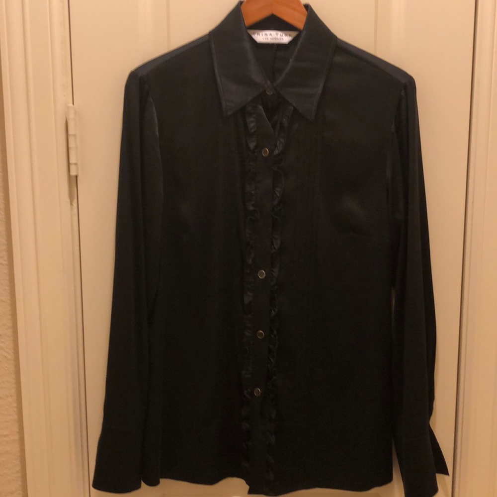 Trina Turk Black Silk Tuxedo Blouse